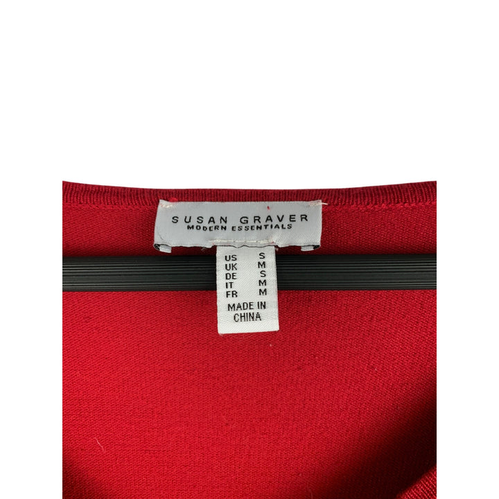 Susan Graver Modern Essentials Red V-Neck Long Sleeve Top Womens Size S