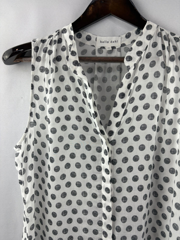 Women’s Bella Dahl Small White Sleeveless Blouse w/ Gray Polka Dots