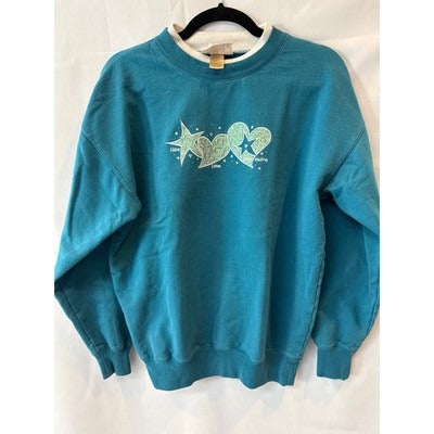 M & C Sportswear Blue Crewneck Sweatshirt With Heart & Star Graphic Size M