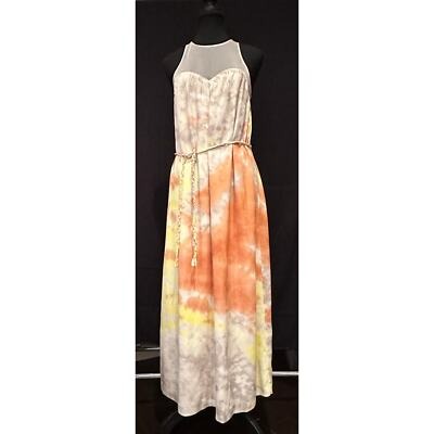 Kensie Womens Tie-Dye Maxi Dress M Mesh Yoke Sleeveless Polyester Zip Back