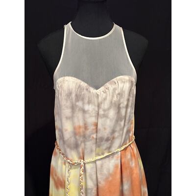 Kensie Womens Tie-Dye Maxi Dress M Mesh Yoke Sleeveless Polyester Zip Back