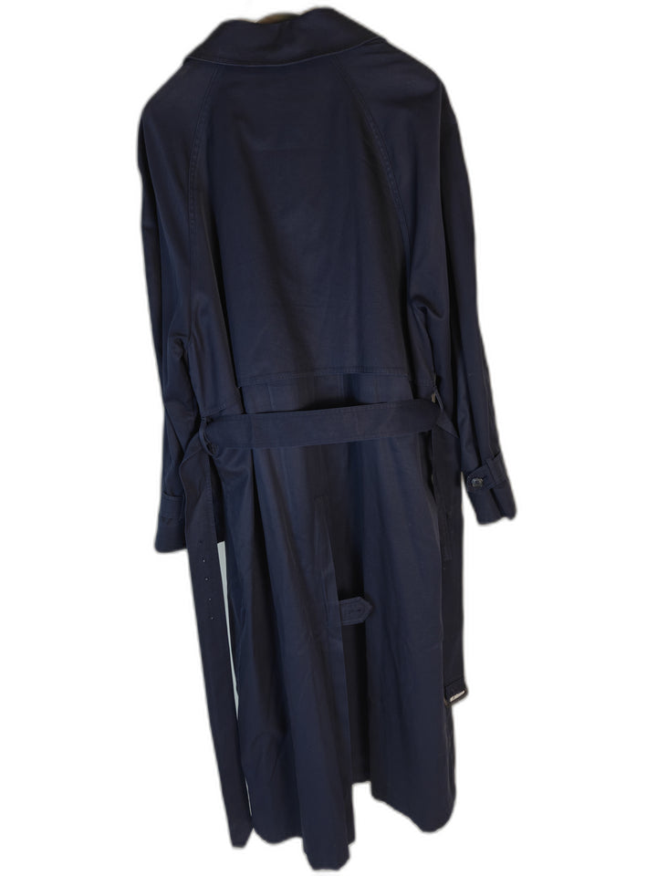 London Fog Men's Navy Trench Coat Size 46 Long Double Breasted Belted Coat
