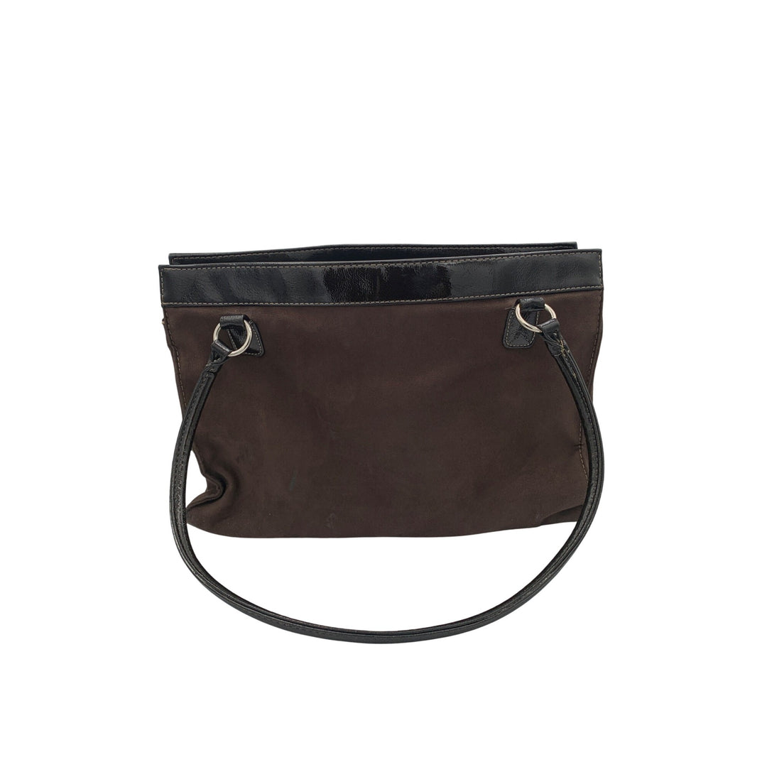 Brown Sag Harbor Shoulder Bag With Patent Leather Trim & Dual Handles