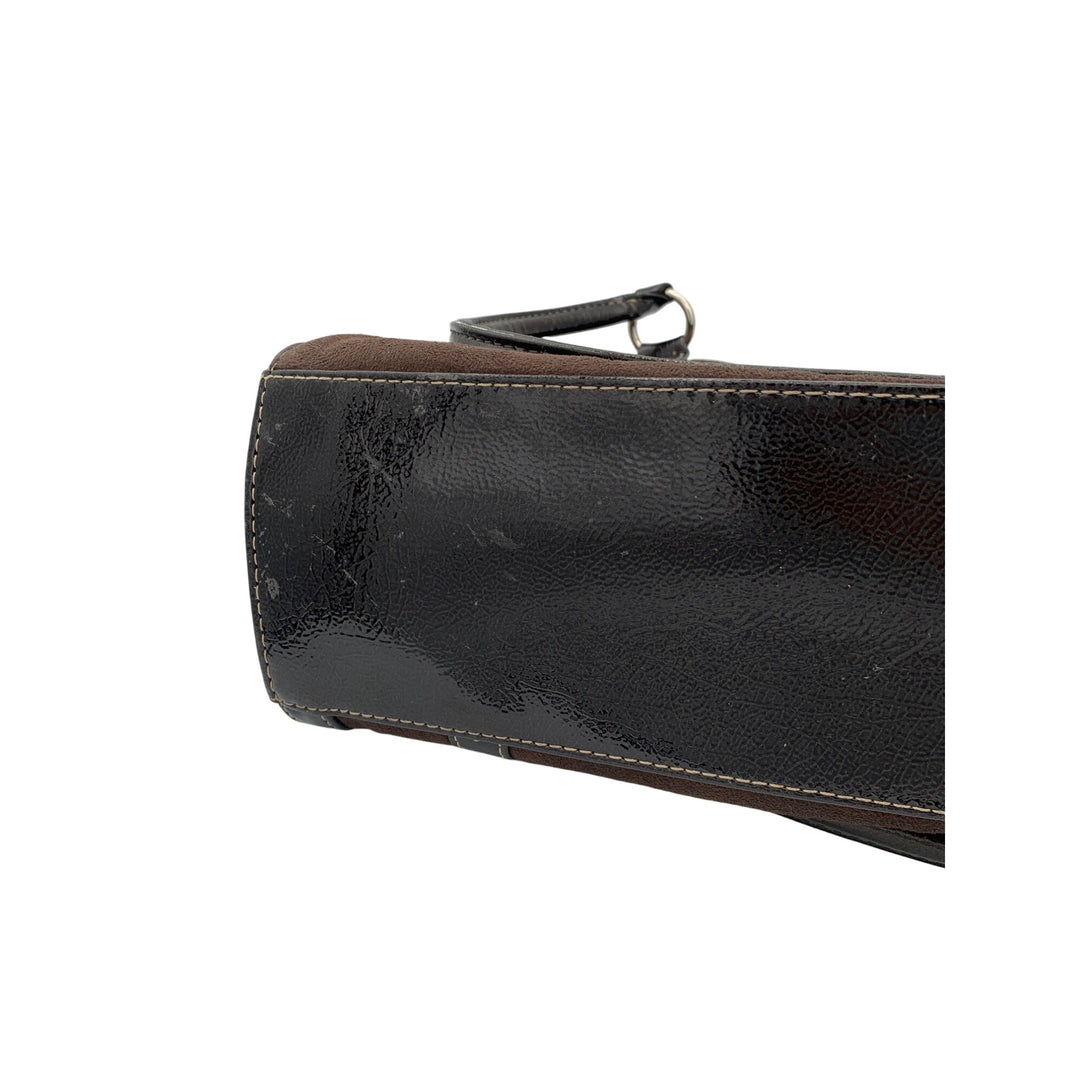 Brown Sag Harbor Shoulder Bag With Patent Leather Trim & Dual Handles