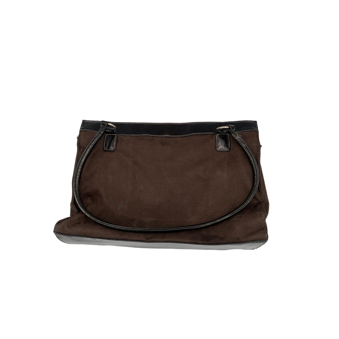 Brown Sag Harbor Shoulder Bag With Patent Leather Trim & Dual Handles