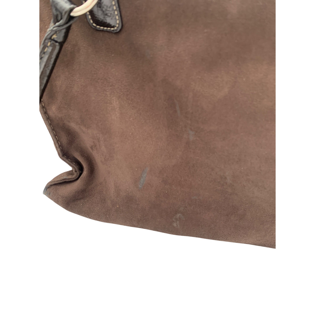 Brown Sag Harbor Shoulder Bag With Patent Leather Trim & Dual Handles