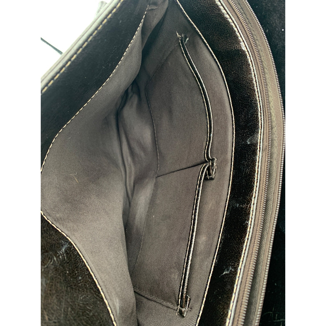 Brown Sag Harbor Shoulder Bag With Patent Leather Trim & Dual Handles