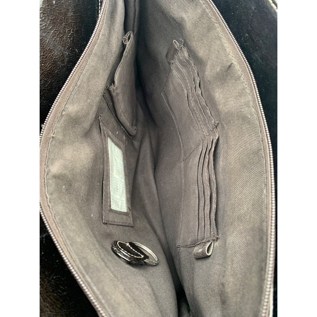 Brown Sag Harbor Shoulder Bag With Patent Leather Trim & Dual Handles