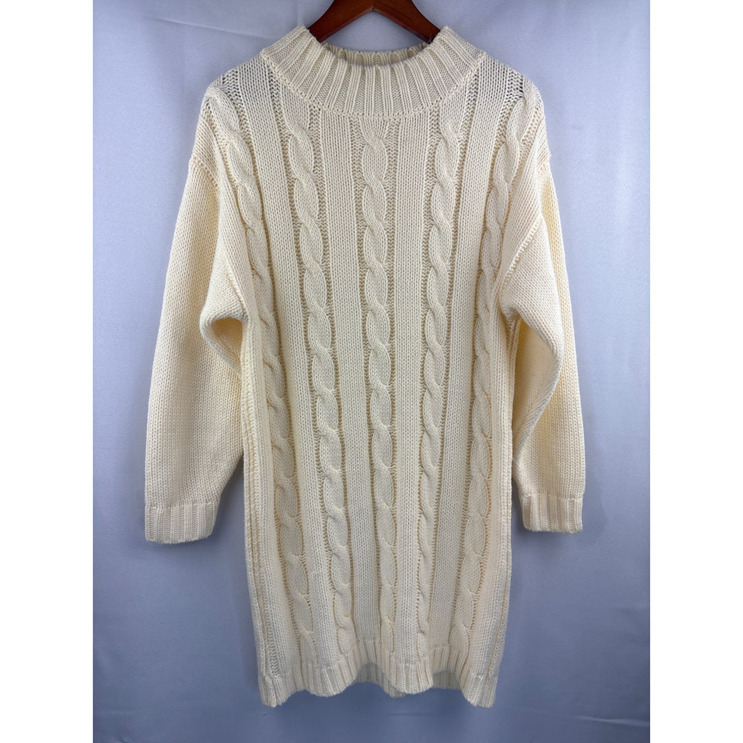 Lost + Wander Womens Cable Knit Sweater Dress Small Cream Acrylic