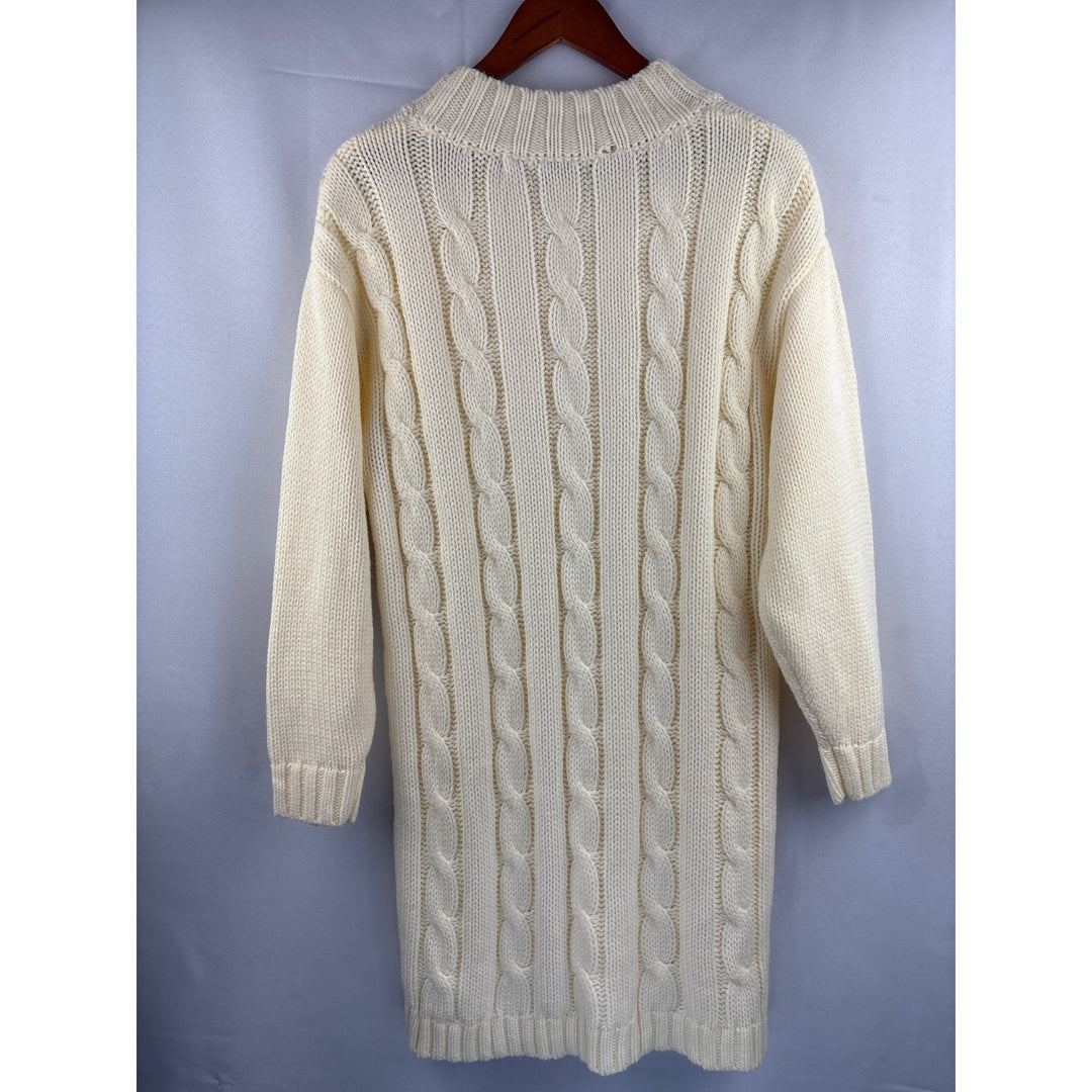 Lost + Wander Womens Cable Knit Sweater Dress Small Cream Acrylic