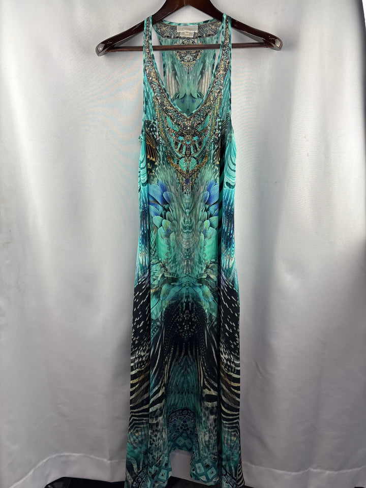 Women’s Camilla XXS Teal Animal Print Racerback Maxi Dress
