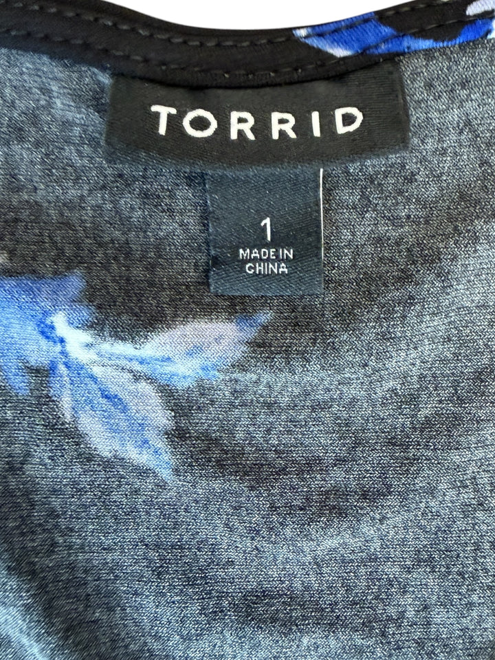 torrid Black Midi Dress with Blue and White Floral Print Size 1*