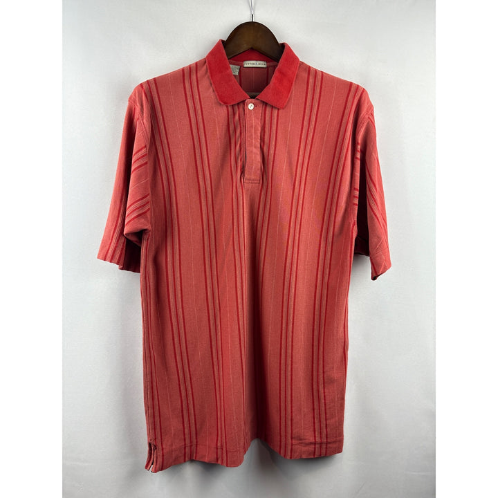 Men’s Cutter & Buck Large Red Striped Short Sleeve Polo