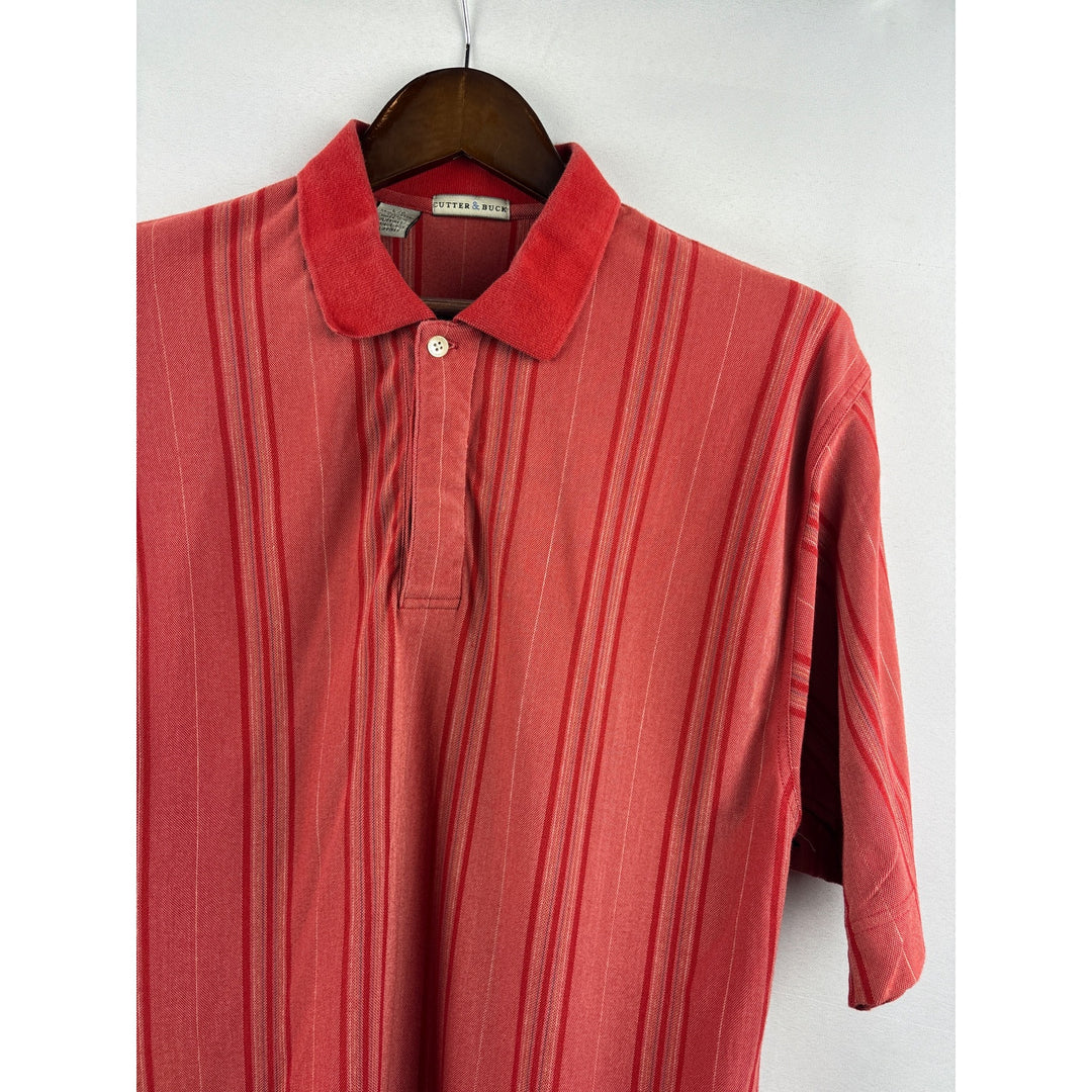Men’s Cutter & Buck Large Red Striped Short Sleeve Polo