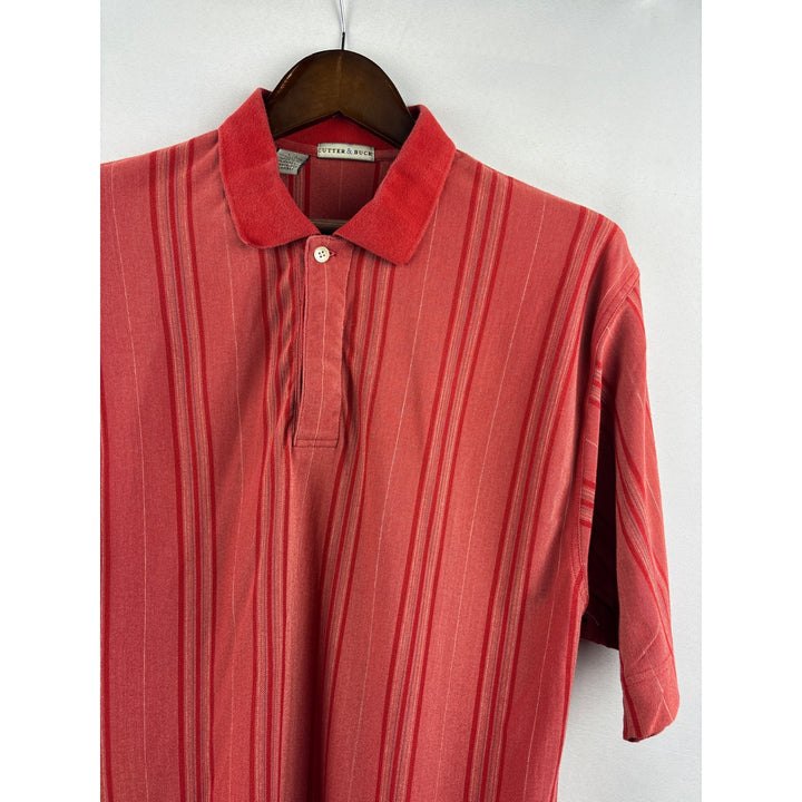 Men’s Cutter & Buck Large Red Striped Short Sleeve Polo
