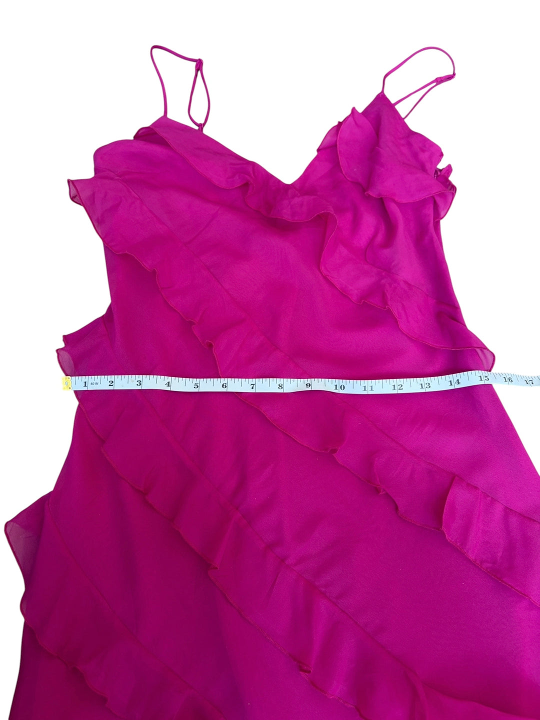 Abercrombie & Fitch Women's Fuchsia Barbie Pink Adjustable Straps Ruffle Asymmetrical Hem Mini Dress, size S