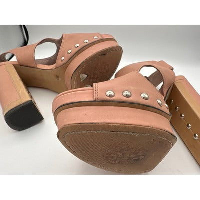 Vince Camuto Peep Toe Slingback Studded Platform Heels Size 8 Peach