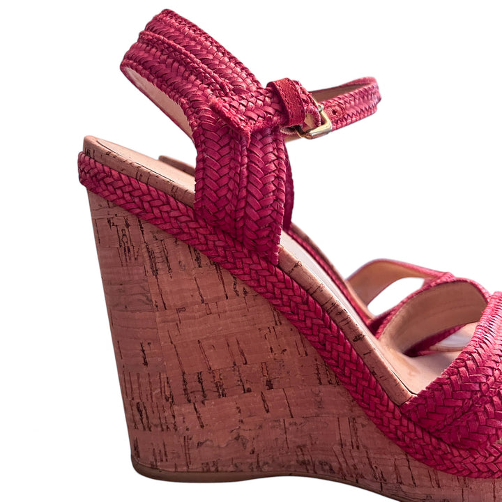 Stuart Weitzman Sandals Women's Size 8M "Minx" Wedge in Red Braided Straps