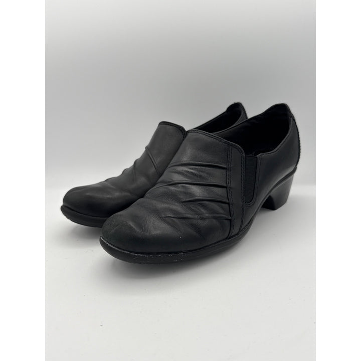 Clarks Womens Black Leather Heeled Loafers Size 6.5