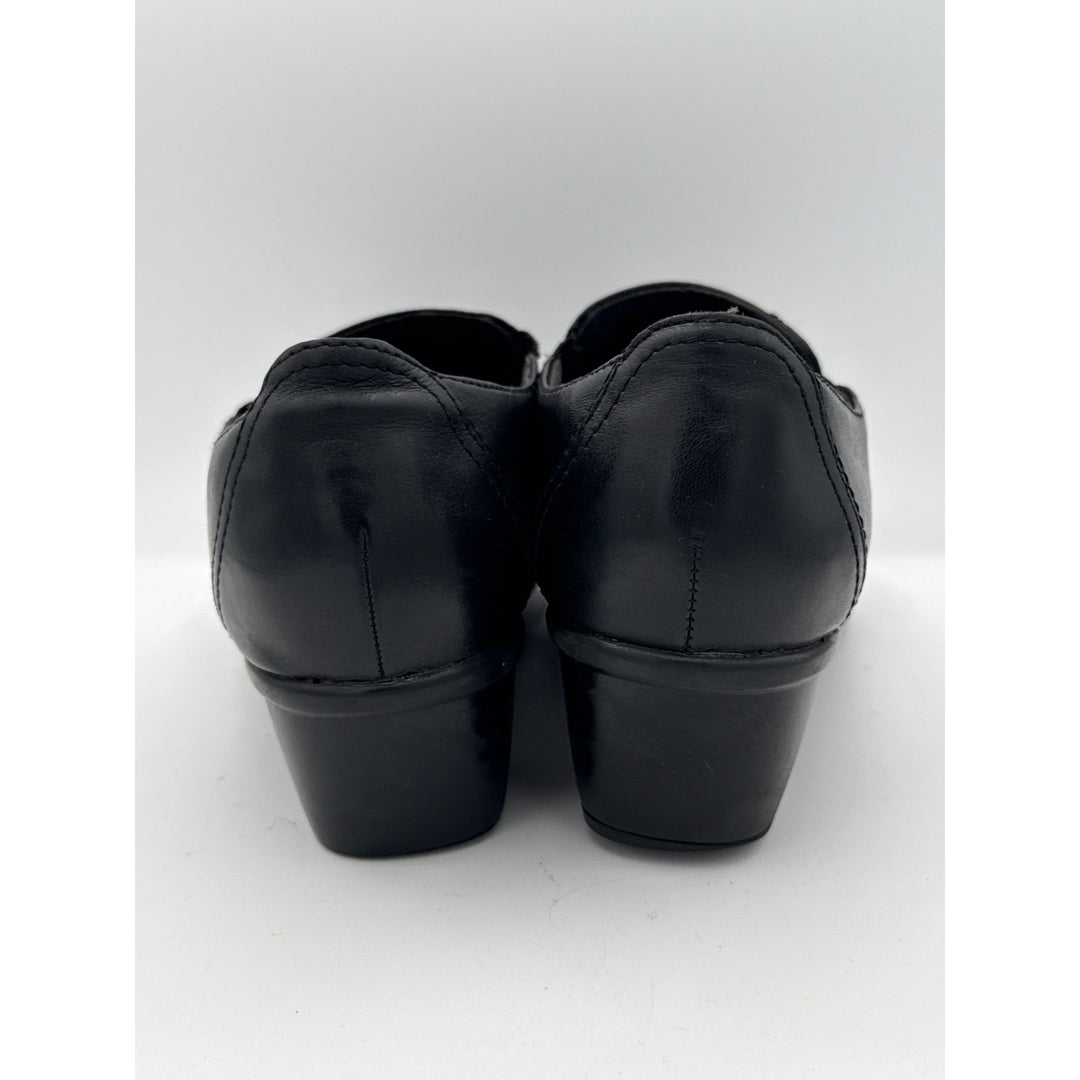 Clarks Womens Black Leather Heeled Loafers Size 6.5