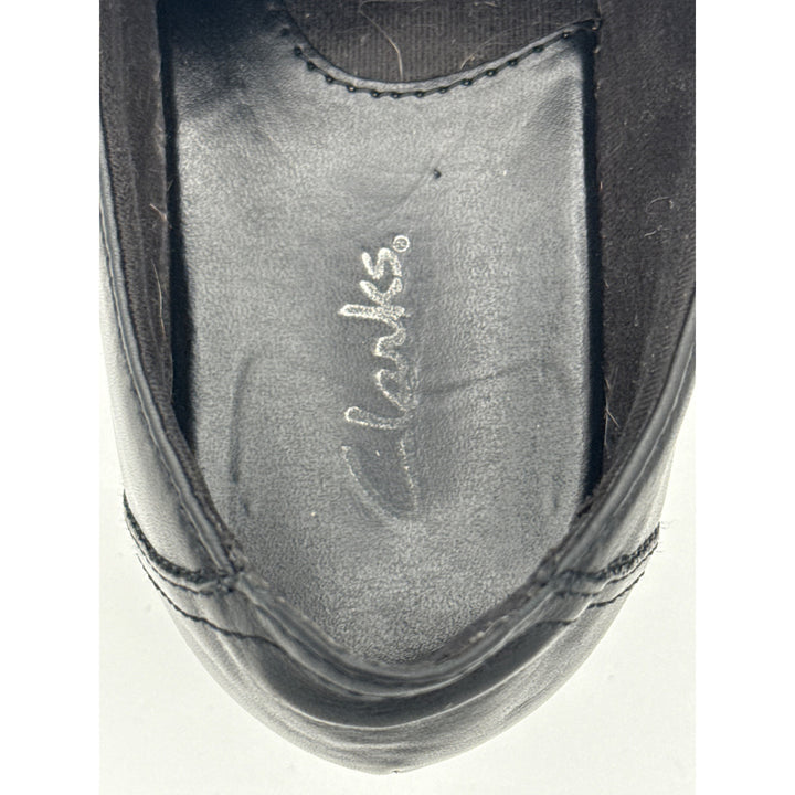 Clarks Womens Black Leather Heeled Loafers Size 6.5
