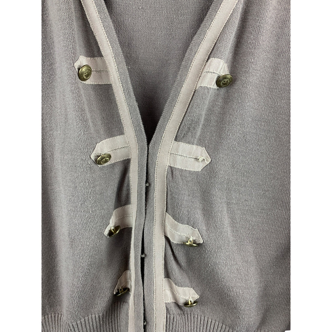 CAbi Womens Cardigan Sweater Size M Military Style Button Front 100% Cotton Beige