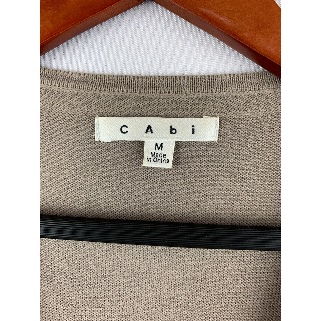 CAbi Womens Cardigan Sweater Size M Military Style Button Front 100% Cotton Beige