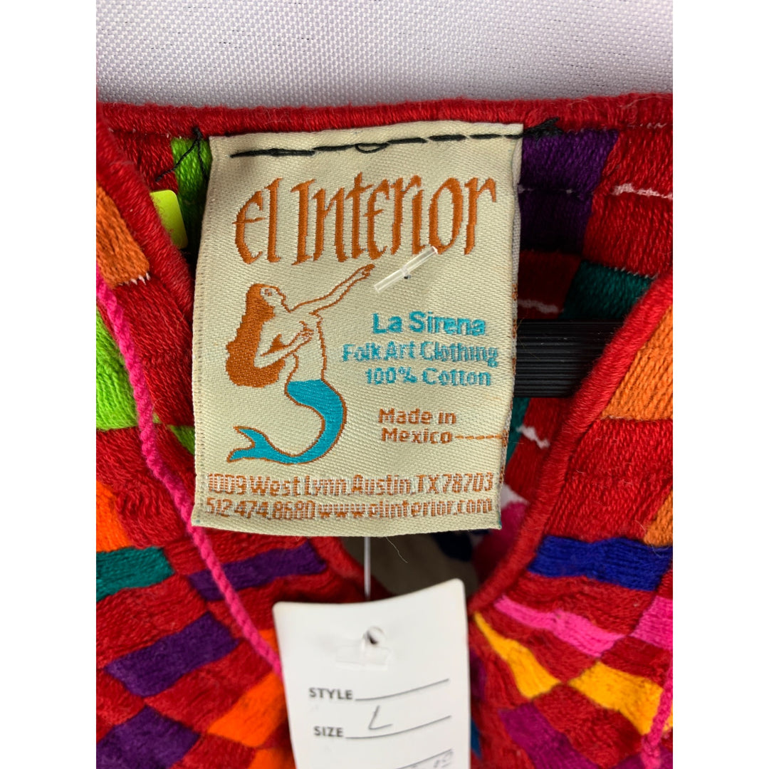 Women’s El Enterior White Floral Embroidered Puebla Shirt Size L