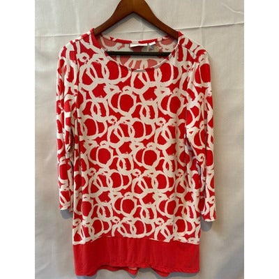 Susan Graver Red and White Circle Pattern L Shift Dress Blouse