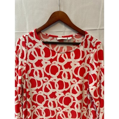 Susan Graver Red and White Circle Pattern L Shift Dress Blouse