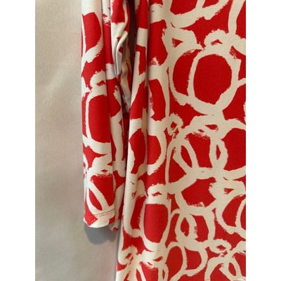 Susan Graver Red and White Circle Pattern L Shift Dress Blouse