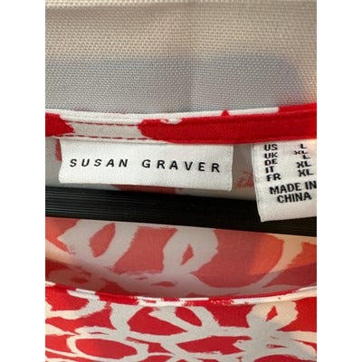 Susan Graver Red and White Circle Pattern L Shift Dress Blouse
