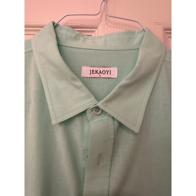 Men’s Jekaoyi Mint Green L Casual Short Sleeve Button Down Shirt