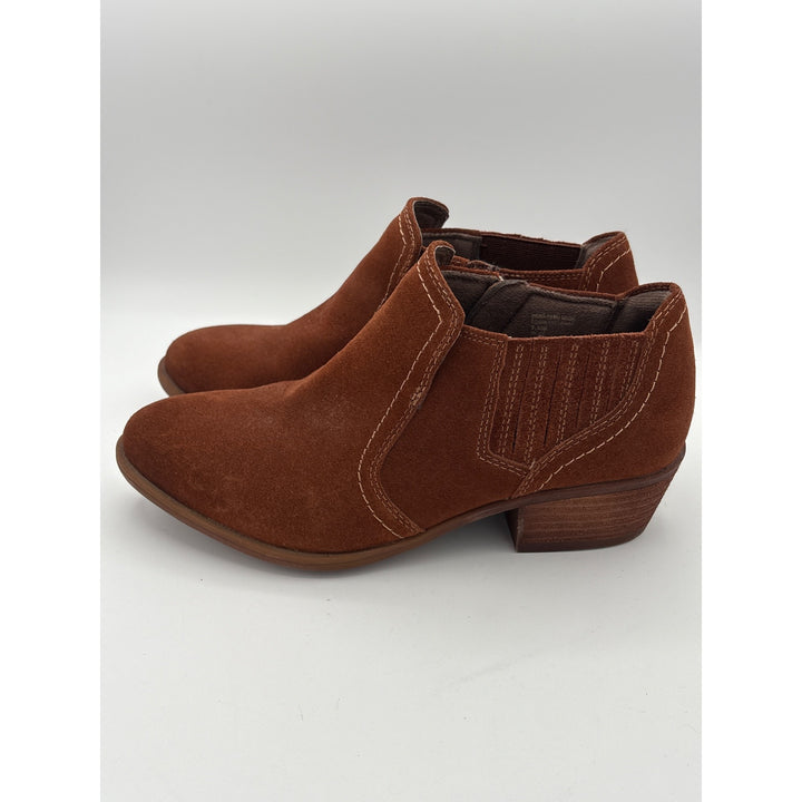 Earth Womens Suede Ankle Boots Size 7 Brown With Zipper Closure & Block Heel