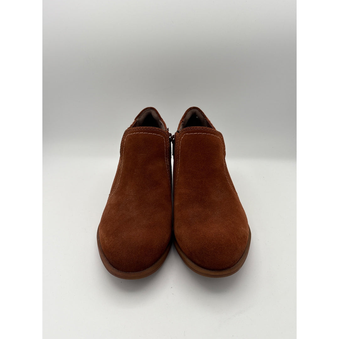 Earth Womens Suede Ankle Boots Size 7 Brown With Zipper Closure & Block Heel