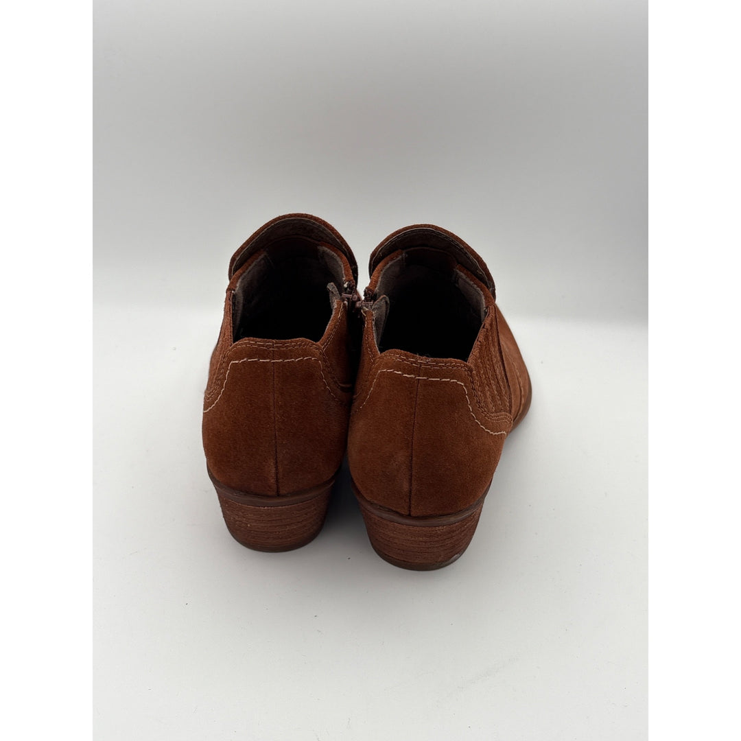 Earth Womens Suede Ankle Boots Size 7 Brown With Zipper Closure & Block Heel
