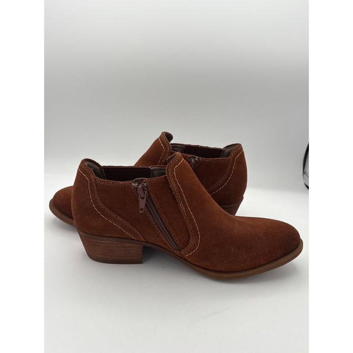 Earth Womens Suede Ankle Boots Size 7 Brown With Zipper Closure & Block Heel