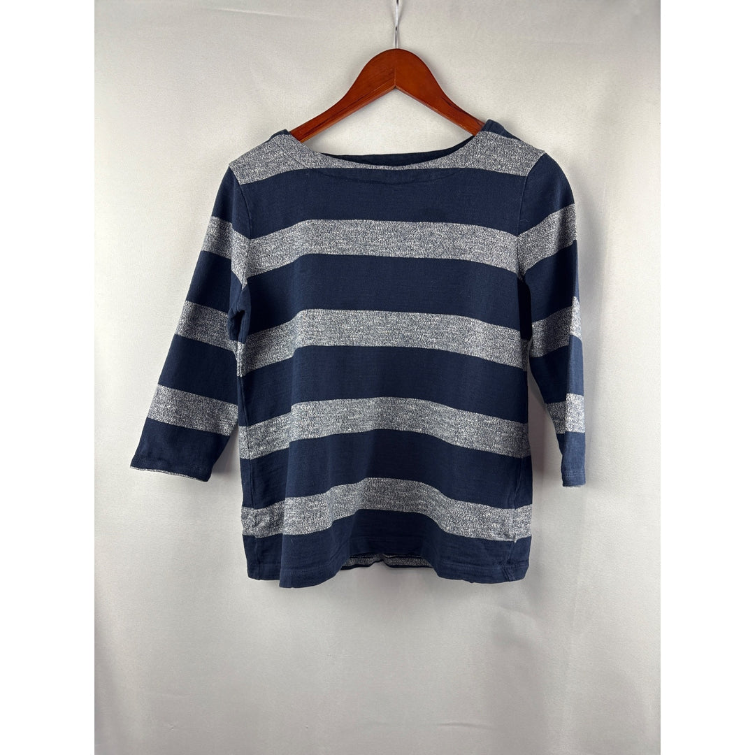 Croft & Barrow Womens Petite Medium Striped Top Navy & Gray 100% Cotton