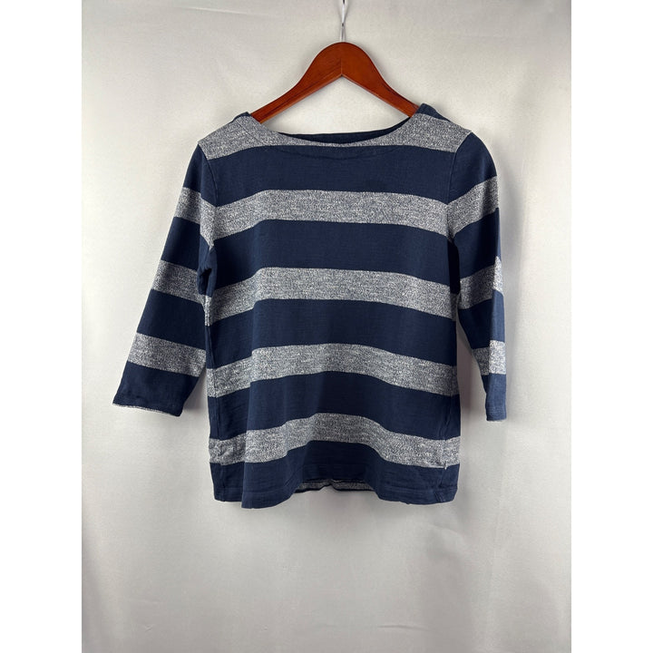 Croft & Barrow Womens Petite Medium Striped Top Navy & Gray 100% Cotton