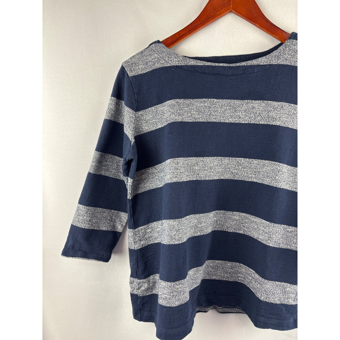 Croft & Barrow Womens Petite Medium Striped Top Navy & Gray 100% Cotton