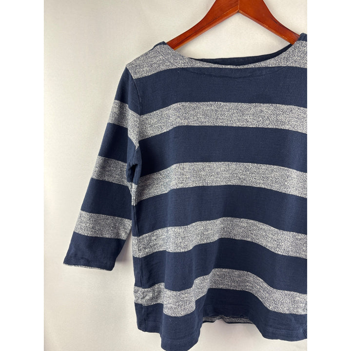 Croft & Barrow Womens Petite Medium Striped Top Navy & Gray 100% Cotton