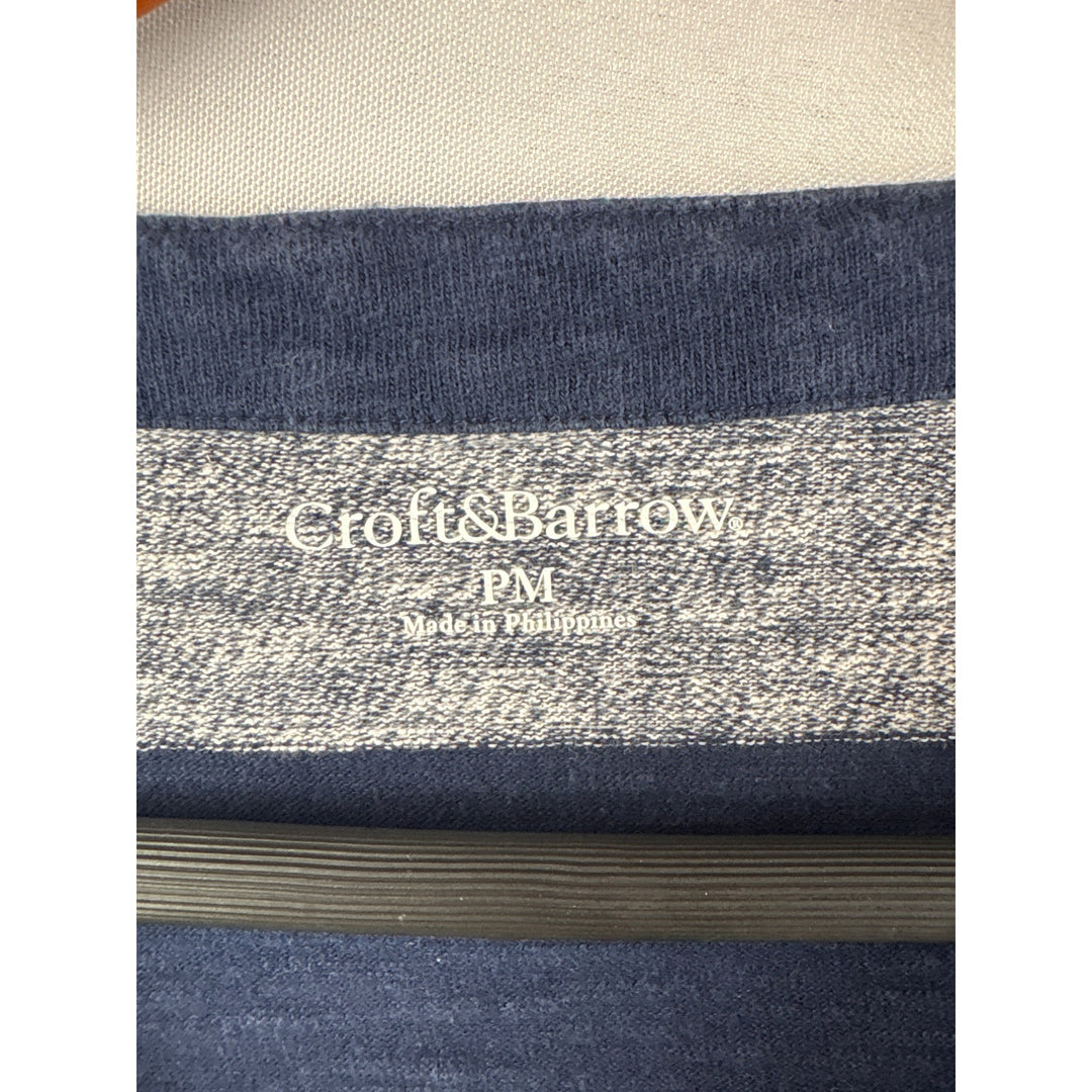 Croft & Barrow Womens Petite Medium Striped Top Navy & Gray 100% Cotton