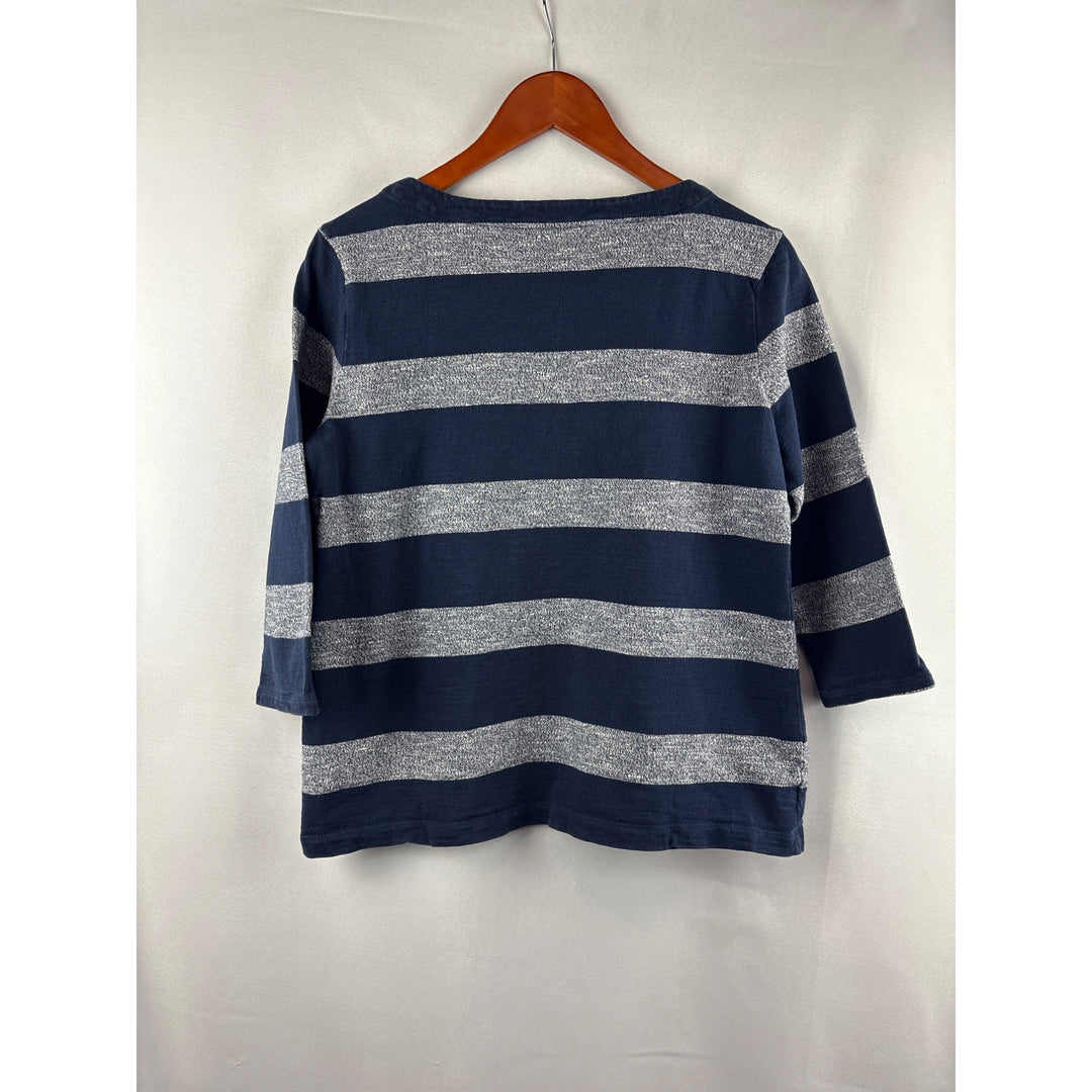Croft & Barrow Womens Petite Medium Striped Top Navy & Gray 100% Cotton