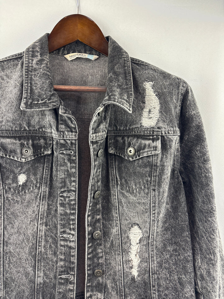 Women’s Highway Jeans Large Dark Gray Distressed Jean Jacket