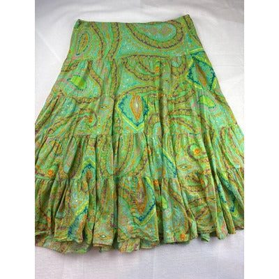 Lauren Ralph Lauren Womens Paisley Skirt L Green Orange Cotton Made In Indonesia
