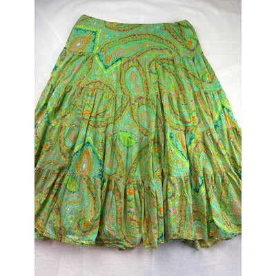 Lauren Ralph Lauren Womens Paisley Skirt L Green Orange Cotton Made In Indonesia