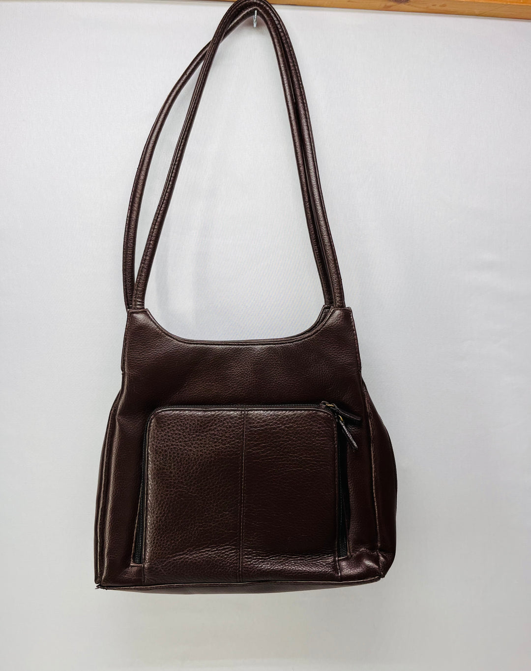 Cherokee Brown Leather Shoulder Bag Multi Pocket Organizer Purse Handbag