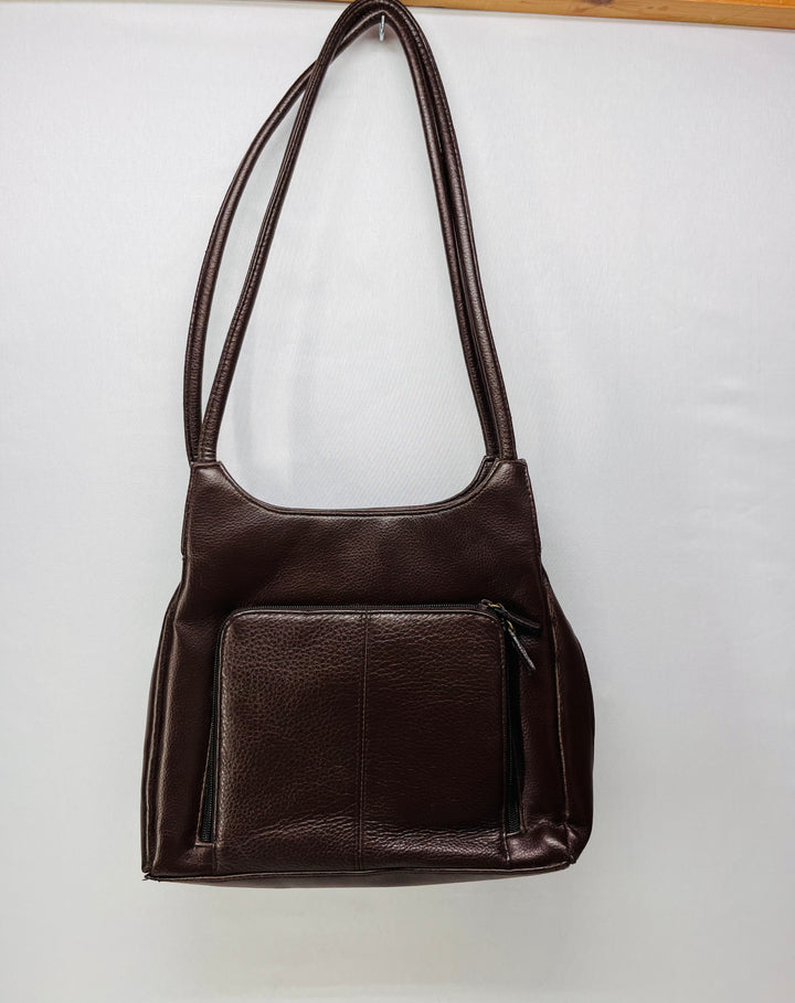 Cherokee Brown Leather Shoulder Bag Multi Pocket Organizer Purse Handbag