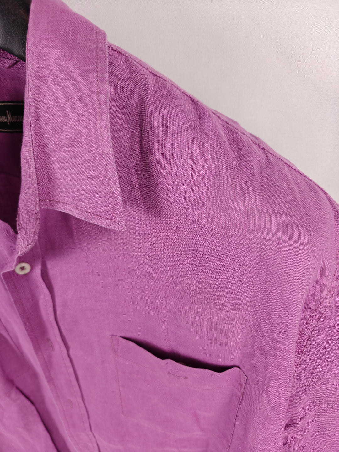 Men’s Neiman Marcus Short Sleeve Linen Shirt Purple Size XL