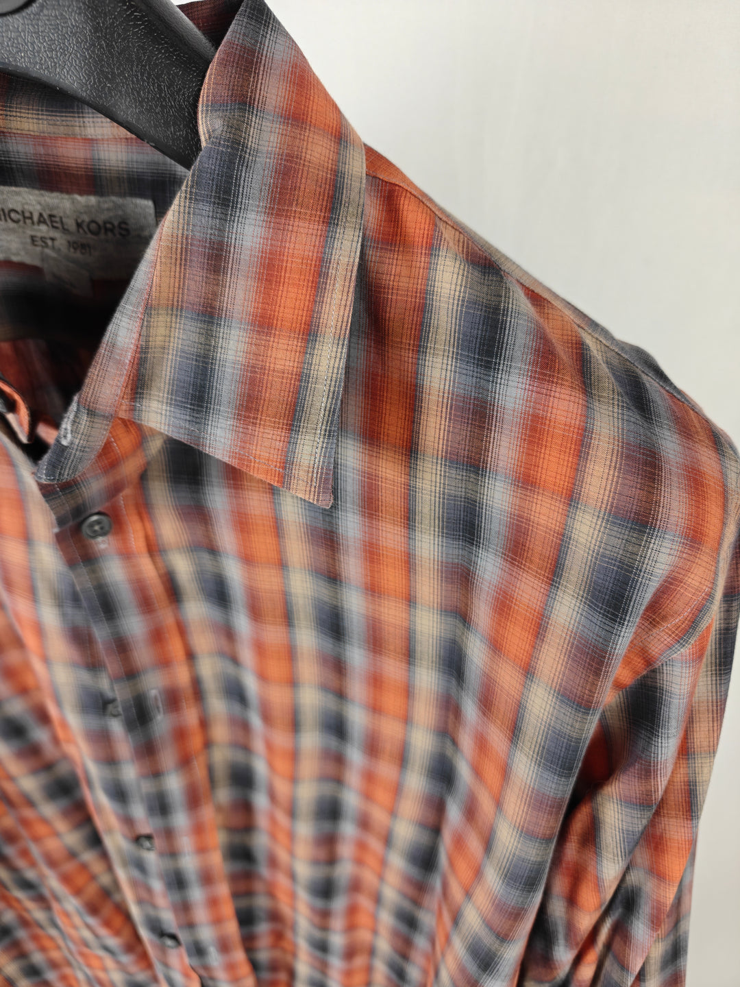 Men’s Michael Kors Plaid Button-Up Shirt Orange Gray XL